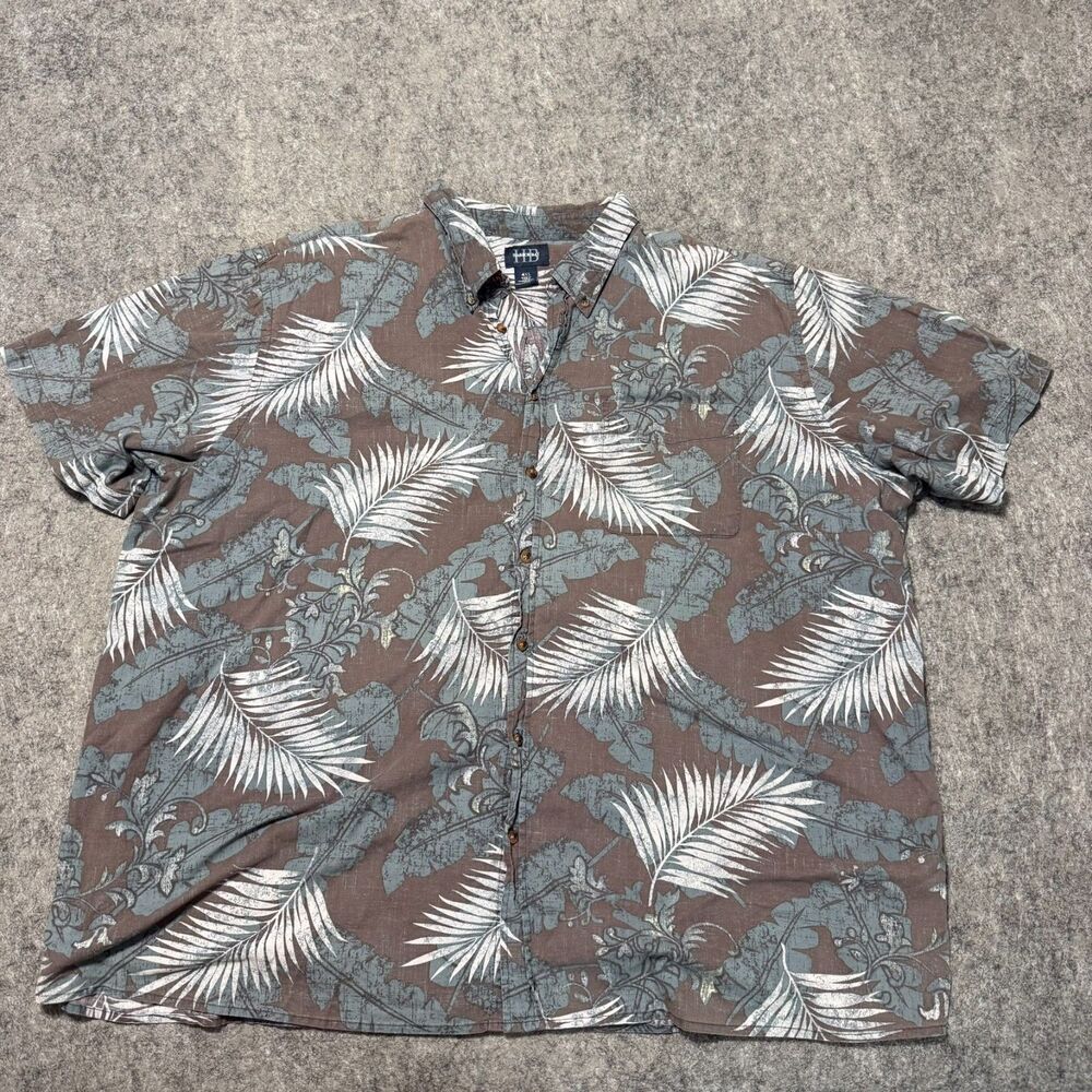Harbor Bay Mens Hawaiian Shirt 4XL Grey Brown Palm Leaf Camp Big & Tall SS